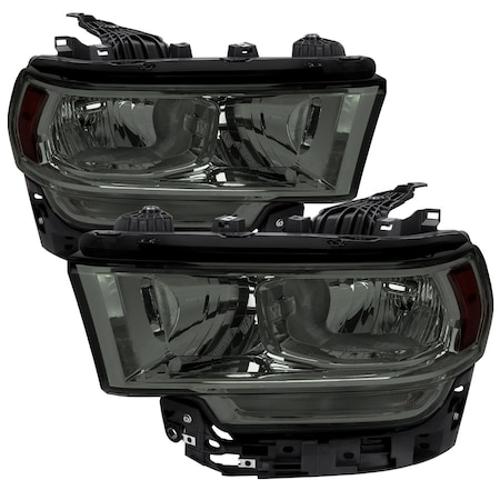 Spec-D Tuning Chrome Housing Smoke Lens Halogen Headlights with Amber Reflector Compatible with Dodge Ram 2500 3500 2019-2022 Left+Right